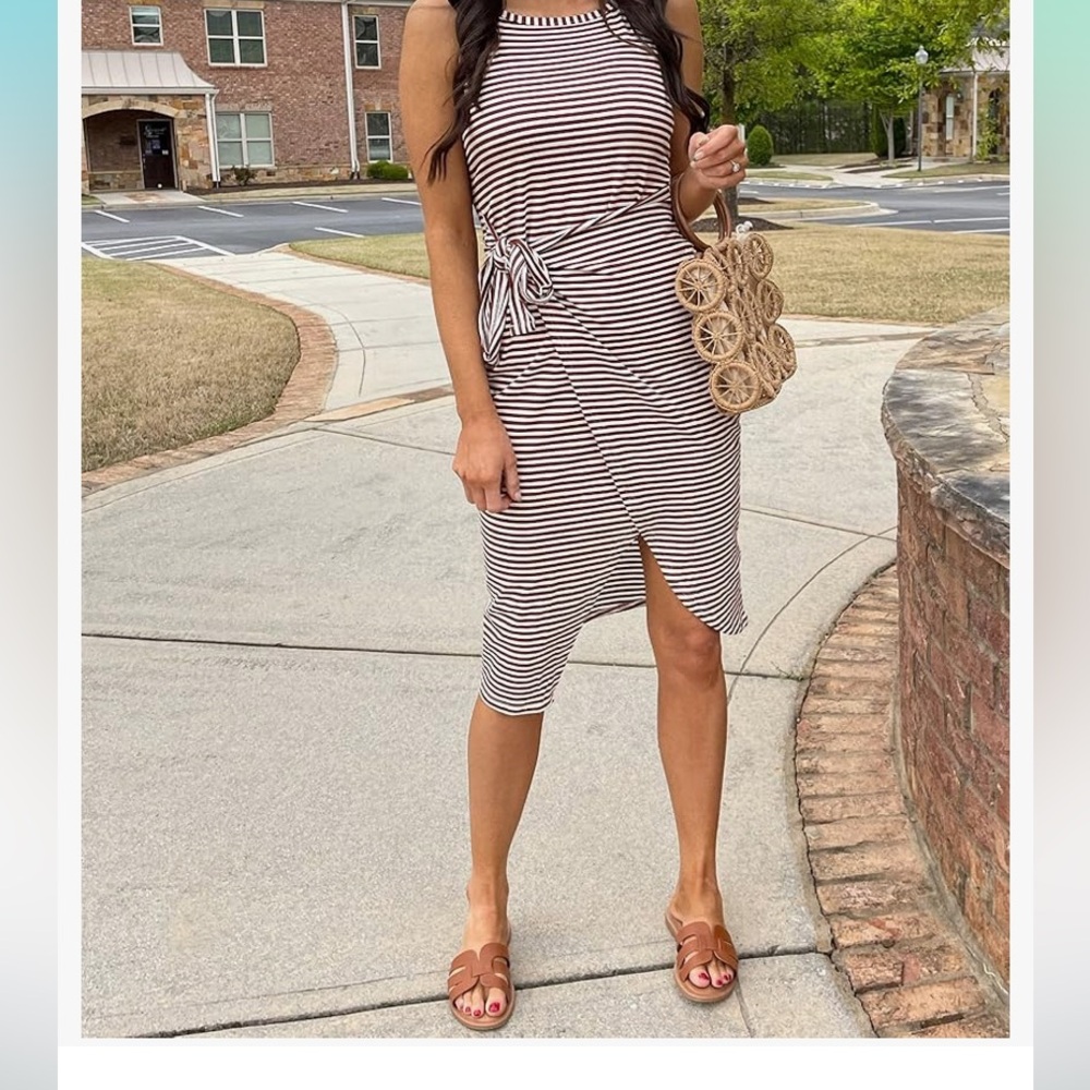 NWT Striped Toe Waist Halter Dress Large